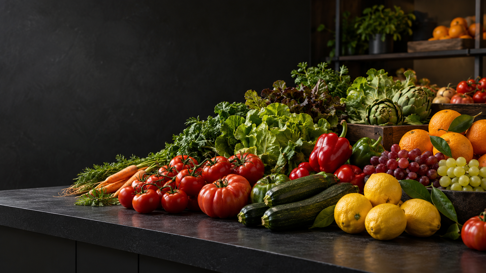 Selección de frutas y verduras frescas